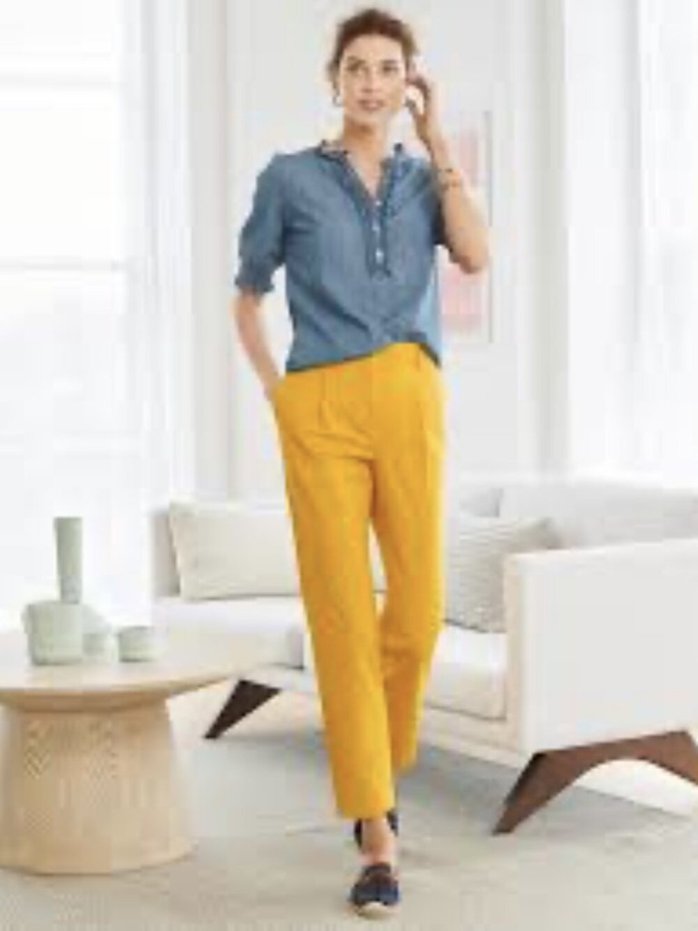 Talbots Modern Twill Pleated Chinos Golden Yellow Mustard Size 10 High Rise